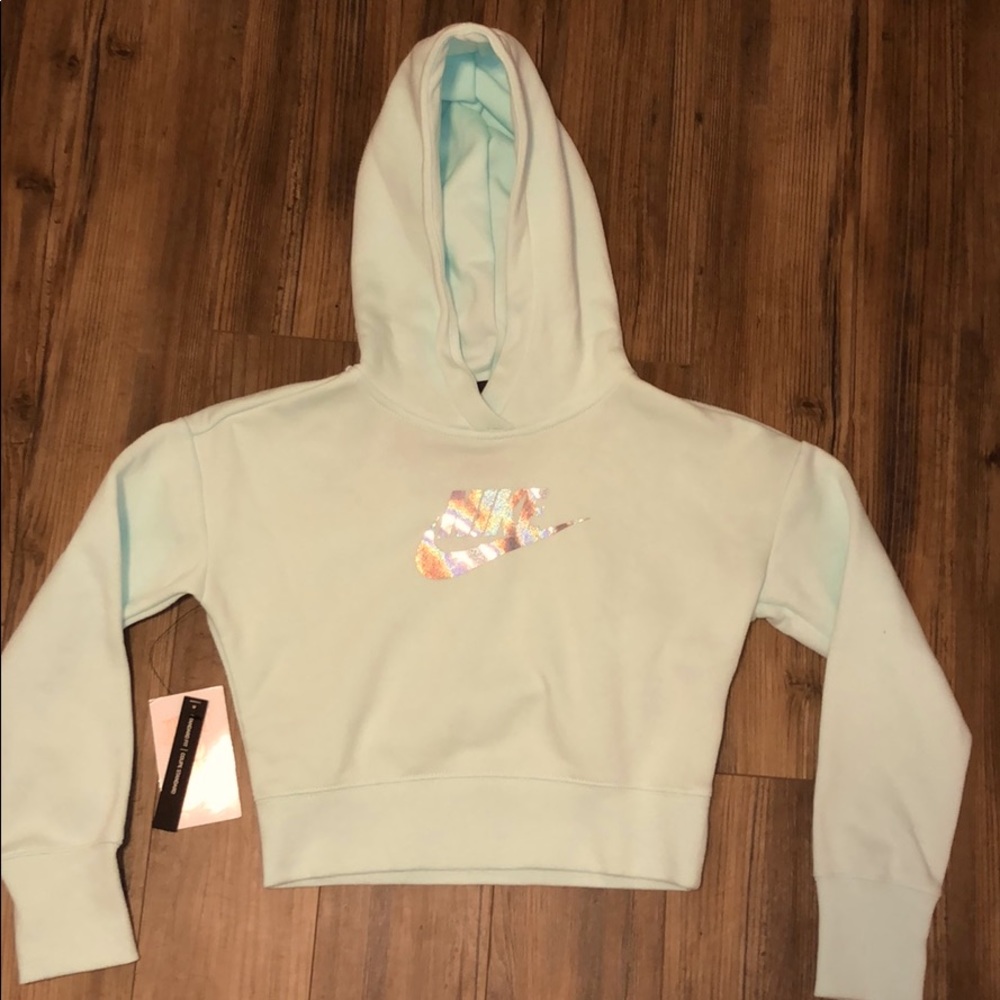 Nike girls hoodie small sky blue metallic